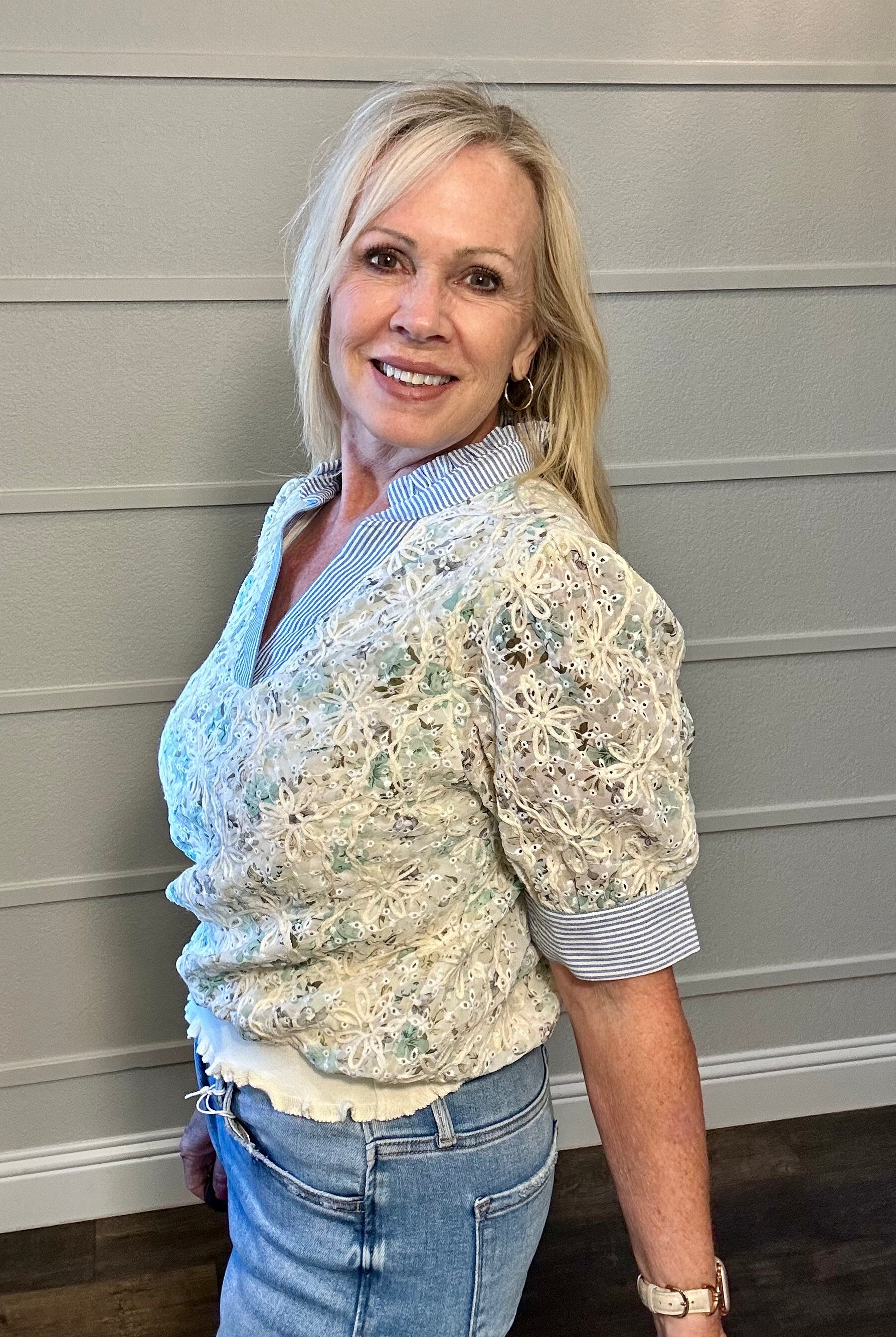 The Clara Mixed-Media Embroidered Top
