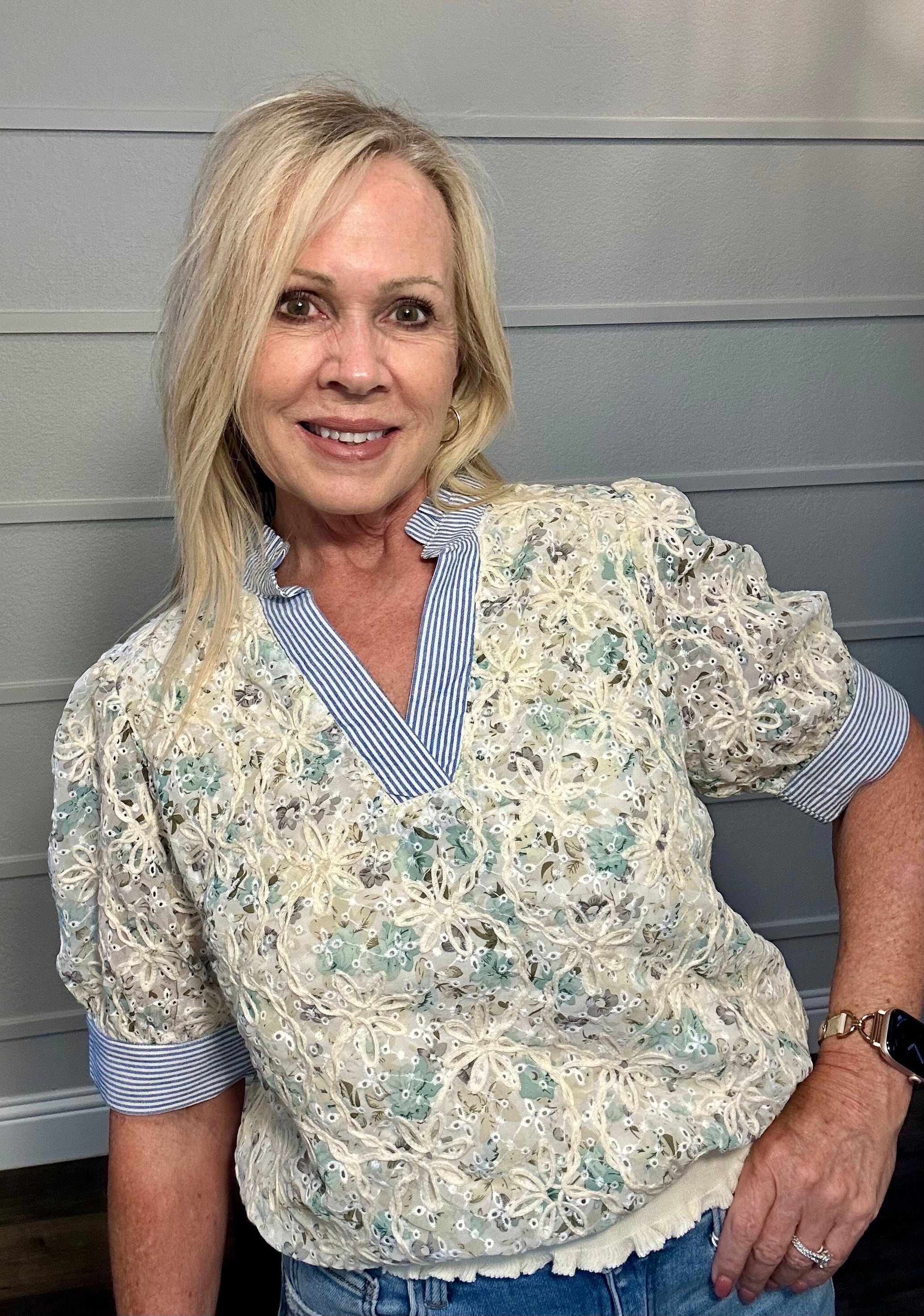 The Clara Mixed-Media Embroidered Top